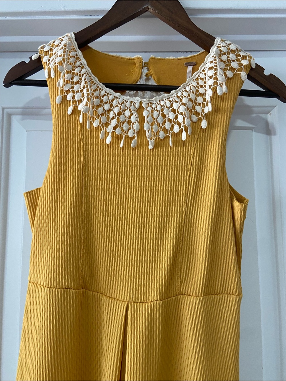 Free People Mustard Yellow Crochet Collar Mini Dress Boho Western - Picture 4 of 7
